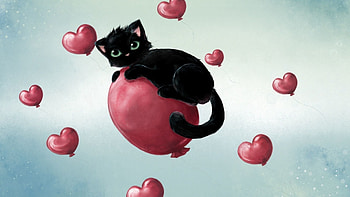 Love, Cat, , Drawing, Flight, Ball HD wallpaper