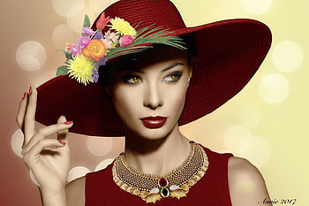 Beautiful Lady, stylist, lady, digital, Beautiful, pretty, face, flowers, eye, lovely, hat HD wallpaper