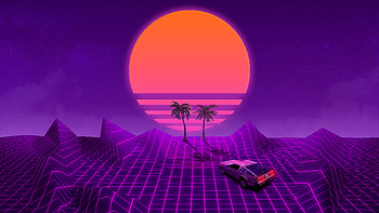 Purple Retro Wave Artistic Palm Trees Synthwave Moon Minimalism Vaporwave Vaporwave HD wallpaper