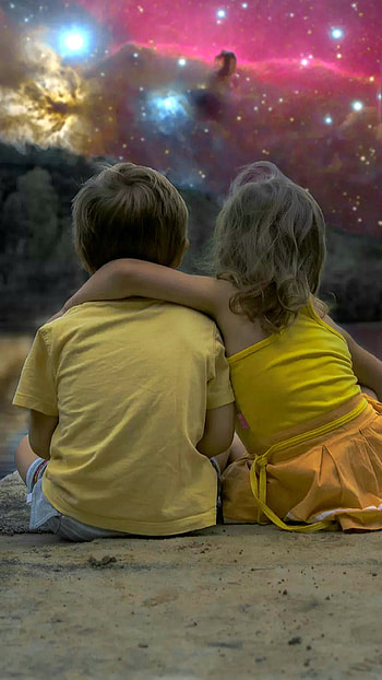 Friends forever, people_in_nature, gazing, little-girl, boy HD phone wallpaper