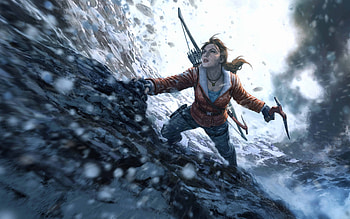 Lara Croft, Tomb Raider, poster, promo, winter, mountain, Lara Croft character, Tomb Raider characters HD wallpaper