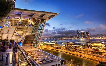 balcony at the financial center in hong kong r, river, city, building, r, balcony, evening HD wallpaper