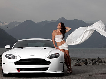 Sexy Girl and Cars, white, model, car, girl, mountains, dress HD wallpaper