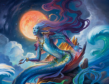 Svyelun of sea and sky, blue, night, mermaid, art, girl, orange, summer, fantasy, moon, howard lyon, luna, luminos, water, vara, wave, svyelun HD wallpaper