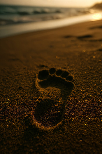 Sundown Footprint — Serene Beach , sand, beach HD phone wallpaper