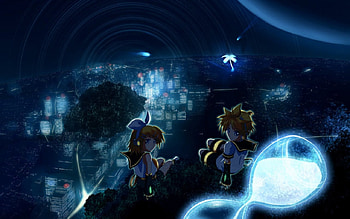 Rin and Len Kagamine Nightscape, rin kagamine, len, rin, vocaloid, len kagamine HD wallpaper