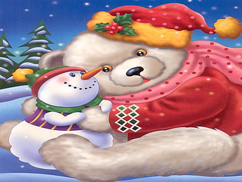 Bear, snowman, holiday, snow, christmas, hat HD wallpaper