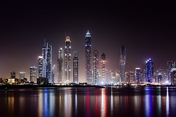 ... city, Dubai, city night , skyscraper, lights HD wallpaper