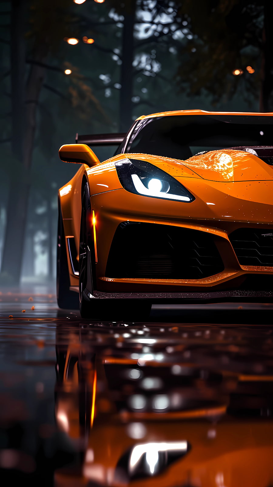 Corvette C7 ZR-1 Orange low angle, Chevrolet Corvette, car, orange (Color), night HD phone wallpaper