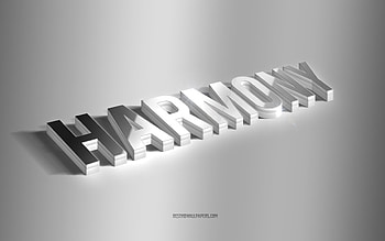 Harmony, silver 3d art, gray background, with names, Harmony name, Harmony greeting card, 3d art, with Harmony name HD wallpaper