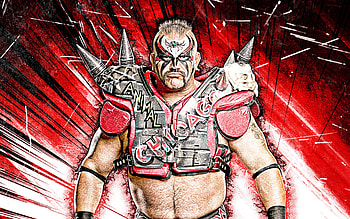 Road Warrior, grunge art, american wrestler, WWE, Joseph Michael Laurinaitis, wrestling, red abstract rays, wrestlers, Road Warrior HD wallpaper