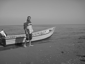 A man, sea, boat, people, man HD wallpaper
