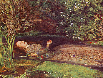 Ophelia: The Drowned Woman, flowers, lagoon, lake, woman HD wallpaper