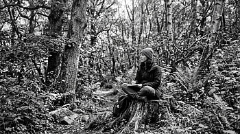 Grayscale : Forest Solitude, Hiker HD wallpaper