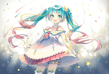 Hatsune miku, two ponytails, happiness HD wallpaper
