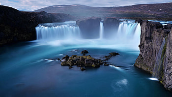 Iceland Waterfall, iceland, waterfall, snow, mountain, rock, nature HD wallpaper