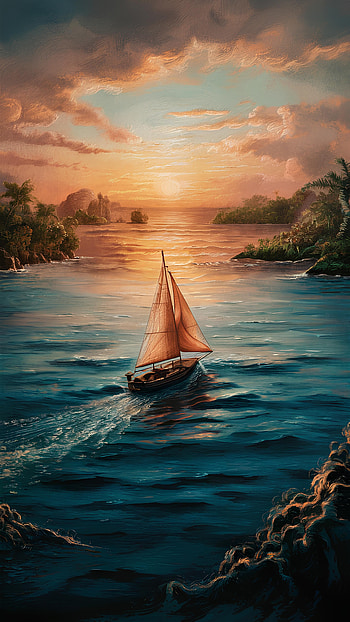Sailing boat on ocean at sunset, boat, ocean, sunset HD phone wallpaper