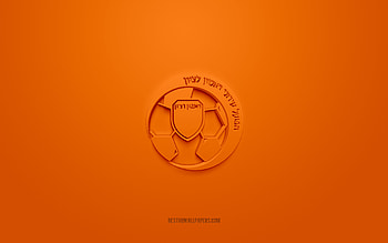 Hapoel Rishon LeZion FC, creative 3D logo, orange background, Liga Leumit, 3d emblem, Israel Football Club, Rishon LeZion, Israel, 3d art, football, Hapoel Rishon LeZion FC 3d logo HD wallpaper