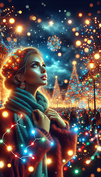 Enchanted Winter Lights, Christmas, light, winter, woman HD phone wallpaper