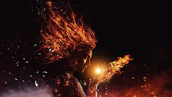 Inferno, phoenix, glow, fire, digital, sparks, woman HD wallpaper