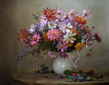 ღ, Flowers, Cherries, Apples, Fruits, Still life HD wallpaper
