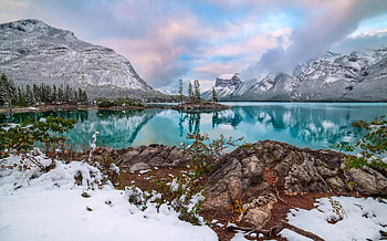 Mountains - winter, winter, Lake, Mountains, forest HD wallpaper