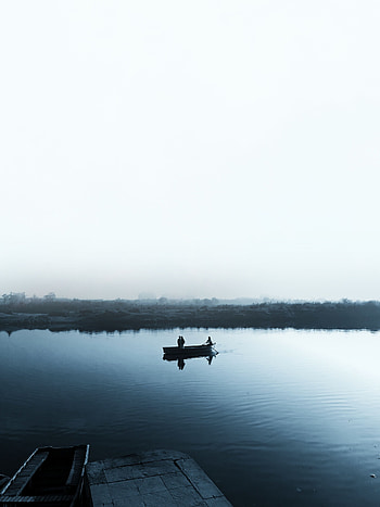 Nature, Lake, Shore, Bank, Fog, Boat, Swim, Cloudless HD phone wallpaper