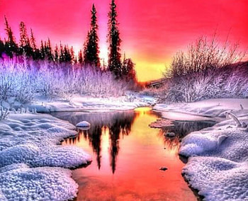 Winter Sunset ~ Dreamy Nature, winter, reflection, snow, trees, nature, forest, lake, sunset HD wallpaper