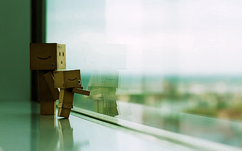Miscellanea, Miscellaneous, Couple, Pair, Window, Cardboard Robot, To Stand, Stand, Danboard HD wallpaper