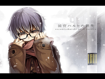 Cold Nagato Yuki, winter, nagato yuki, meganekko, coat, snow, glasses, scarf, megane HD wallpaper