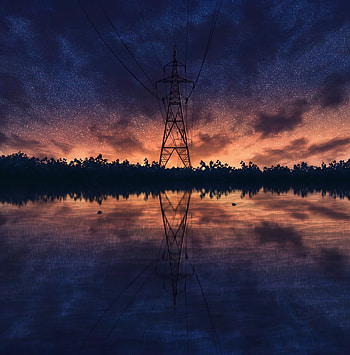 Art, Night, Miscellanea, Miscellaneous, Starry Sky, Pillar, Post, Wires, Wire HD phone wallpaper
