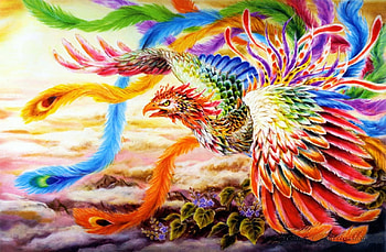 The Phoenix, feathers, bird, art, firebird, colors HD wallpaper