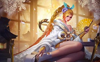 Golden Fan, blonde, art, , beautiful, girl, woman, fan, digital, fantasy HD wallpaper