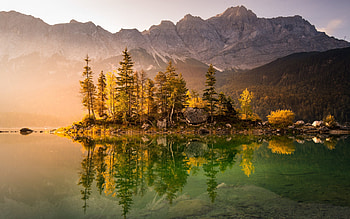 mountain lake, Alps, glacial lake, morning, sunrise, mountain landscape, beautiful lake, sunrise in mountains, Bavaria, Germany HD wallpaper