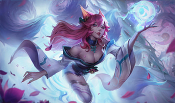Ahri, blue, pink, fantasy, aguo, lol, girl, fox HD wallpaper