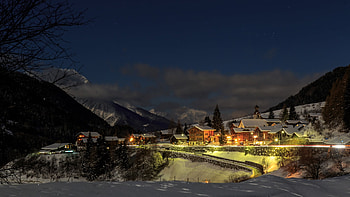 Winter Village in Switzerland, Nights, Winter, Snow, Villages, Nature, Lights HD wallpaper