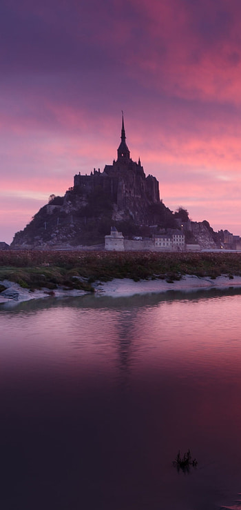 Mont Saint Michel, Religious site, Majestic architecture, Serene surroundings HD phone wallpaper