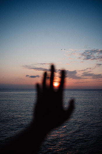 Sunset, Sky, Sea, Horizon, Hand, Miscellanea, Miscellaneous HD phone wallpaper