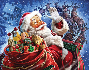 Santa, toy, bag, art, craciun, man, painting, christmas, red, pictura, larry jones HD wallpaper