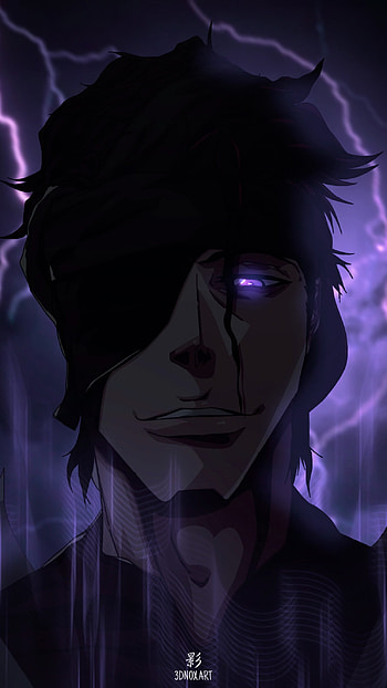 Aizen Sosuke, art, mouth, animeart, purple HD phone wallpaper