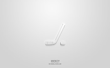 Hockey 3d icon, white background, 3d symbols, Hockey, sport icons, 3d icons, Hockey sign, sport 3d icons HD wallpaper