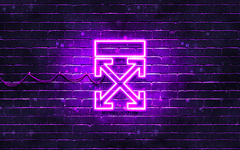 Off-white violet logo, , violet brickwall, Off-white logo, brands, Off-white neon logo, Off-white HD wallpaper