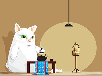 Vector, Cat, Animal, Table, Room, Cell, Cage, Kettle, Teapot, Atmosphere, Tea Drinking, Tea Party HD wallpaper
