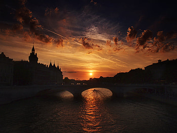 Bridge, river, nature, sunset HD wallpaper