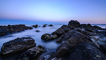 Stones Rocks Water Fog Ocean Horizon Blue Sky Nature HD wallpaper