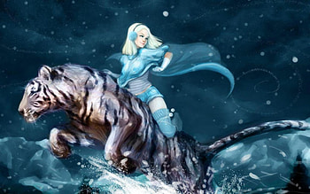 ride on tiger, star, night, tiger, art, ride, girl HD wallpaper