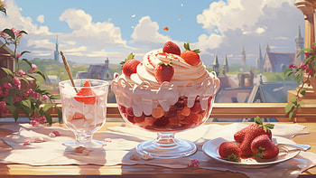 Cute Strawberry Dessert, cute, strawberry, dessert, pink, food HD wallpaper