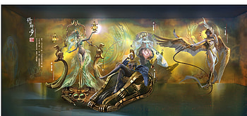 Fantasy girl, rongrong wang, fantasy, yellow, girl, angel, trio HD wallpaper