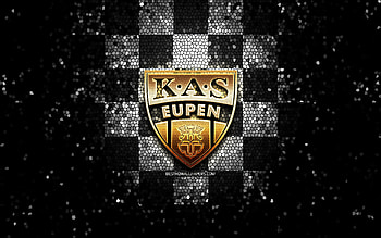 KAS Eupen, glitter logo, Jupiler Pro League, black white checkered background, soccer, belgian football club, KAS Eupen logo, mosaic art, football, KAS Eupen FC HD wallpaper