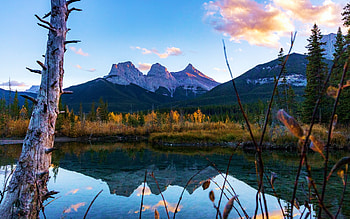 Dreaming of warmer days in the Canadian Rockies, Canmore, Alberta, autumn, colors, trees, clouds, sky, canada, water, reflections HD wallpaper